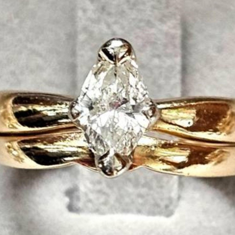 14k Gold .70 Carat Marquise Diamond Solitaire Engagement Wedding Band Ring